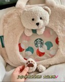 Starbucks 2024 China Christmas Hand Bag Mini Bear Toy Keychain Pin Set
