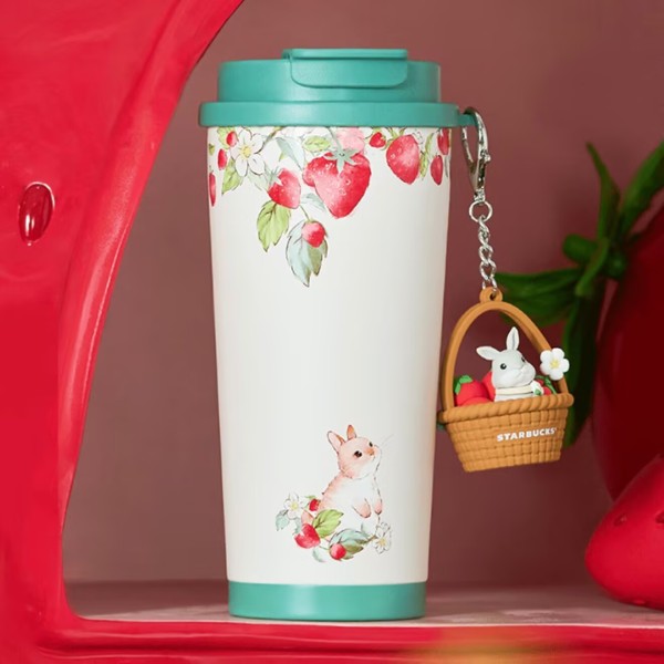 Starbucks 2024 China Winter Strawberry Rabbit 16oz SS Tumbler with Keychain