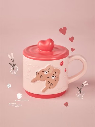 Starbucks 2025 China Valentine's Day Otter Heart Lid 13oz Mug ship after 17th Jan.