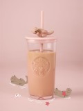 Starbucks 2025 China Valentine's Day Heart Shape Pink 17oz Glass Cup with Topper