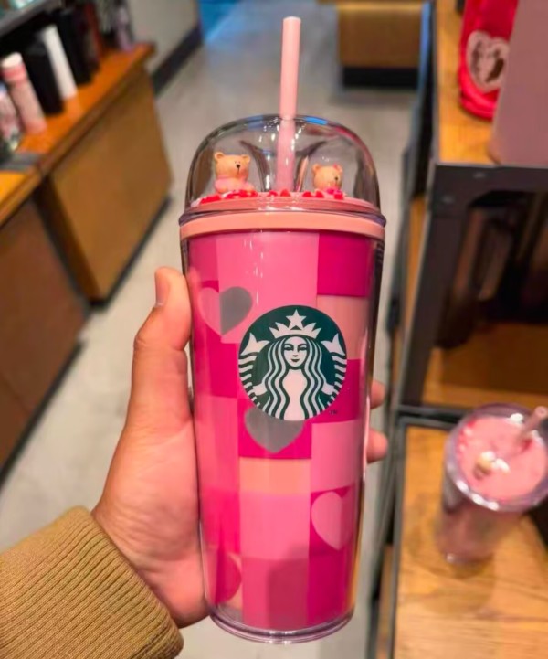 Starbucks 2025 Thailand Pink Cute Bear 16oz Plastic Tumbler