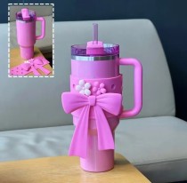 Starbucks X Stanley 2025 China Sakura Pink 40oz SS Tumbler with Bow Sleeve