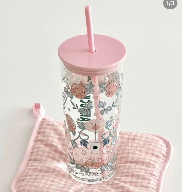 Starbucks 2025 China Spring Flower Pink 20oz DW Glass Cup