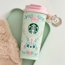 Starbucks 2025 China Spring Flower Green 2 Drinking Mouth 16oz SS Tumbler with Keychain