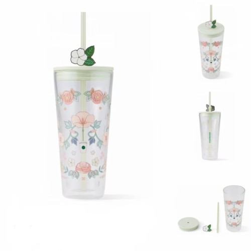 Starbucks 2025 China Spring Flower 21oz Glass Cup with Topper
