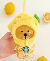 Starbucks 2025 China Summer Fruit Lemon Yellow Bear Glass Cup with Sleeve