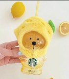 Starbucks 2025 China Summer Fruit Lemon Yellow Bear Glass Cup with Sleeve