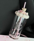Starbucks 2025 China 520 I Love You Heart Bear Pink 16oz Glass Cup