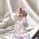 Starbucks 2025 China 520 I Love You Heart Bear Pink 16oz Glass Cup