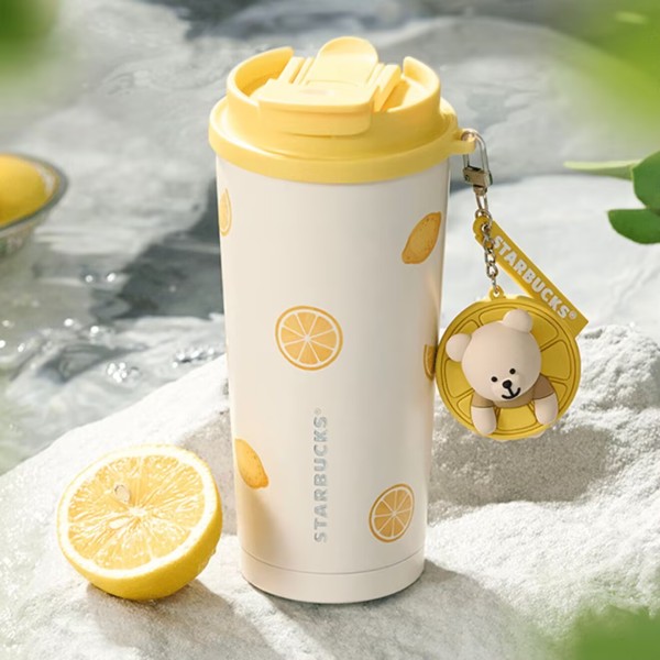 Starbucks 2025 China Summer Fruit Lemon Cute Bear 16oz SS Tumbler with Keychain