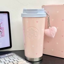 Starbucks 2025 China Pink Heart 16oz SS Tumbler with Keychain