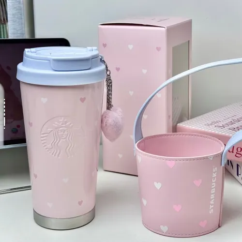 Starbucks 2025 China Pink Heart 16oz SS Tumbler with Sleeve