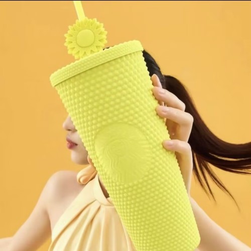 Starbucks 2025 China Summer Dopamine Yellow 26oz Studded Tumbler with Topper