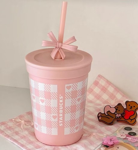 Starbucks 2025 China Summer Pink Heart 12oz SS Straw Tumbler