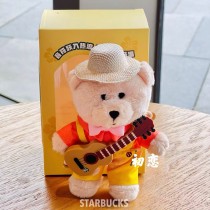 Starbucks 2025 China Summer Guitar Mini Bear Toy Keychain