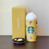 Starbucks 2025 China Summer Frappuccino Party Yellow SS Tumbler with two lids