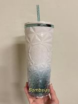 Starbucks 2025 Taiwan Summer Ice Crystal Blue Prism 24oz Plastic Tumbler