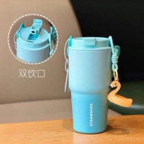 Starbucks 2025 China Summer Blue 20oz SS Tumbler with Flamingo Keychain