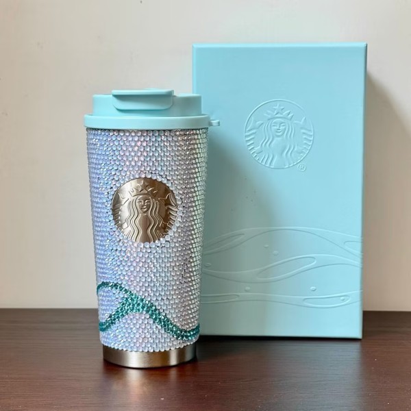 Starbucks 2025 China Summer Blue Diamond Rhinestone SS Tumbler with Gift Box