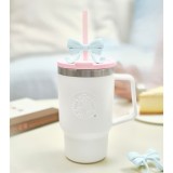 Starbucks 2025 China Pink and White 18oz SS Tumbler with Bear Keychain