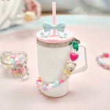 Starbucks 2025 China Pink and White 18oz SS Tumbler with Bear Keychain