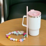 Starbucks 2025 China Pink and White 18oz SS Tumbler with Bear Keychain