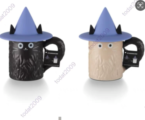 Starbucks 2025 Taiwan Halloween Black Cat Warm Color Changed 12oz Mug with Hat