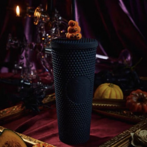 Starbucks 2025 China Halloween Black Matte 26oz Studded Tumbler with Topper