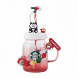 Starbucks 2025 China Warm Christmas Husky 21oz Glass Cup with Keychain