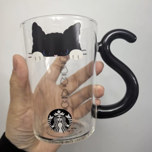 No tag Starbucks 2025 Japan Halloween Black Cat 10oz Glass Cup