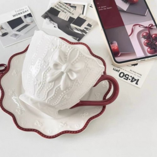 Starbucks 2025 China Christmas White Bow 11oz Mug with Coaster