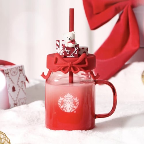 Starbucks 2025 China Christmas Gift Cute Bear 18oz Glass Cup