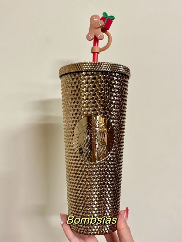 Starbucks 2025 Taiwan Christmas Gingerbread Man Gold 24oz Studded Tumbler