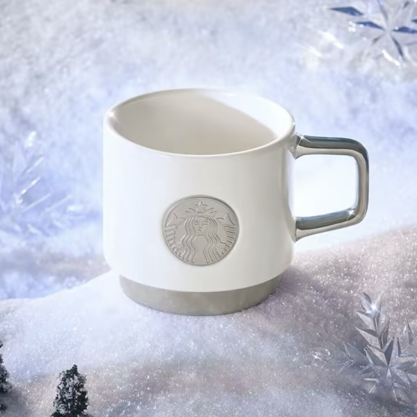 Starbucks 2025 China Christmas Snowlit Wonderland Silver White 14oz Mug
