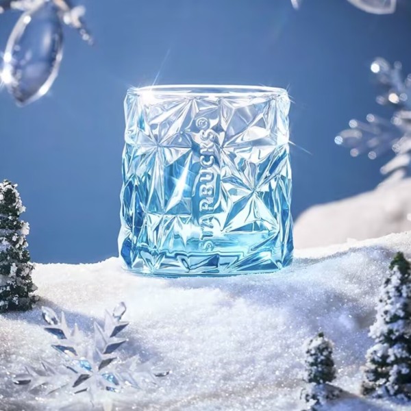 Starbucks 2025 China Christmas Snowlit Wonderland Blue 12oz Glass Cup