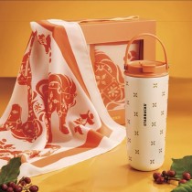 Starbucks 2026 China Year of Horse Coffee Leaves Orange 22oz SS Tumbler with Scarves