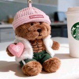 Starbucks 2026 China Pink Hat Muscle Mini Bear Toy Keychain