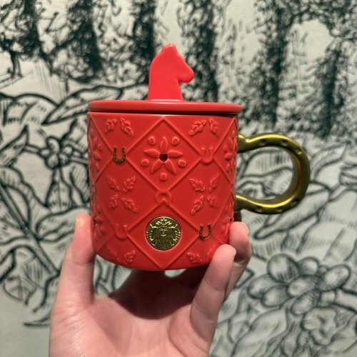 Starbucks 2026 China Year of Horse Hoof Handle Red 14oz Mug with Lid