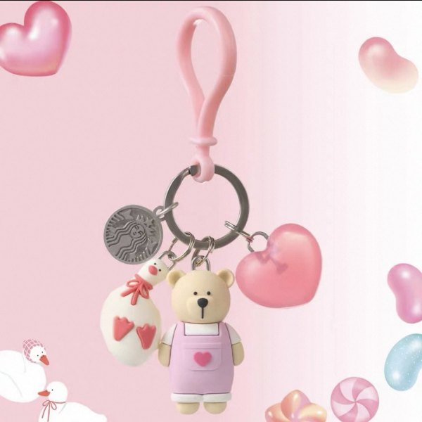 Starbucks 2026 HK Valentine's Day Pink Duck and Bear Keychain