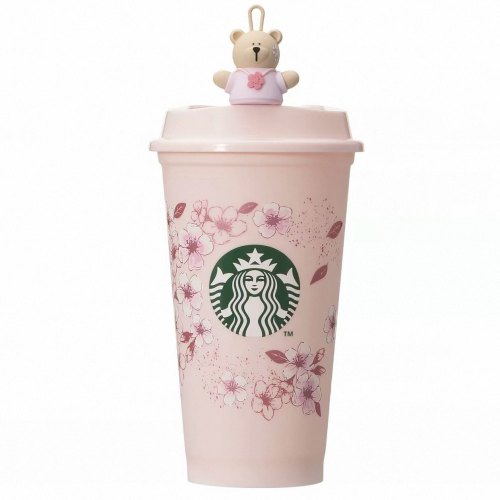 Starbucks 2026 JP Sakura Pink Reusable 16oz Plastic Tumbler with Bear Topper