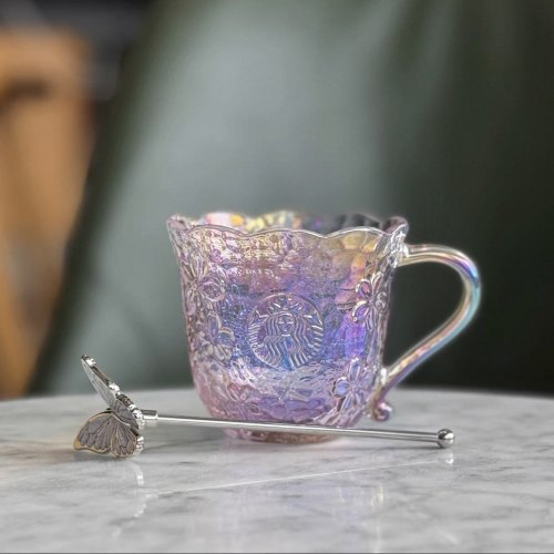 Starbucks 2026 China Twilight Sakura Purple 12oz Glass Cup with Stick
