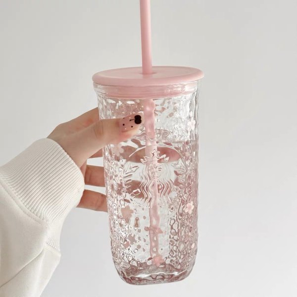 Starbucks 2026 China Sakura Pink Triangle 16oz Glass Cup