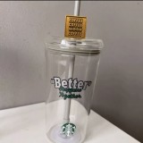 Starbucks 2026 China Grey Denim 20oz Glass Cup with Topper 