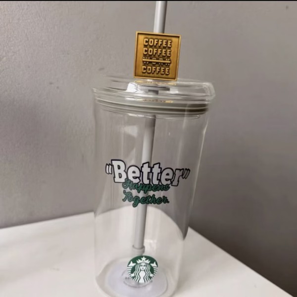 Starbucks 2026 China Grey Denim 20oz Glass Cup with Topper 