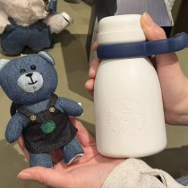 Starbucks 2026 China Blue Denim 14oz SS Tumbler with Bear toy 