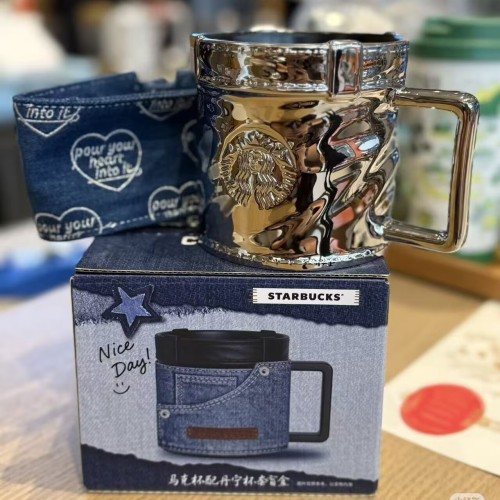 Starbucks 2026 China Denim Silver 13oz Mug with Sleeve 