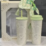 Starbucks 2026 China Spring Fresh Green White Diamond SS Tumbler with 2 Lids and Gift Box