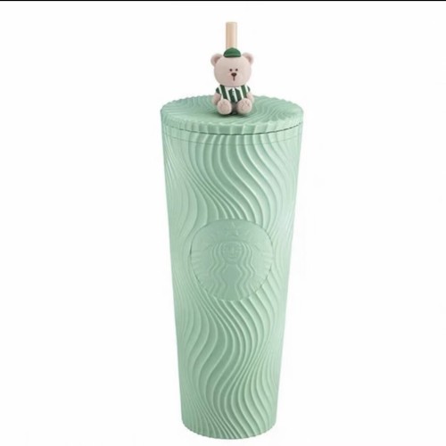 Starbucks 2026 TW Green 24oz Plastic Tumbler with Bear topper 