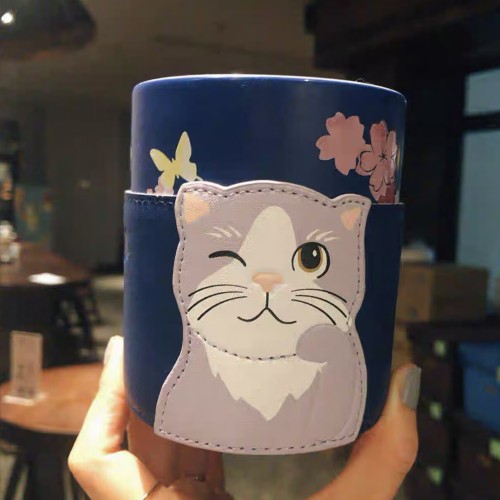 Starbucks 2019 China Sakura Blue Cat 12oz Mug 