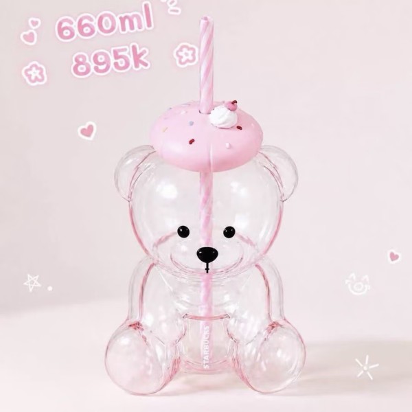 Starbucks 2026 China Summer Dessert Party Pink Bear 23oz Glass Cup